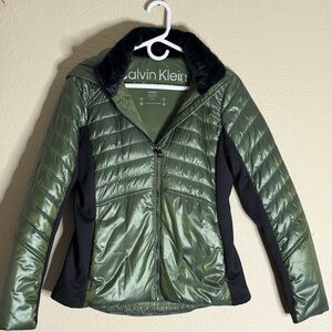 Calvin Klein Olive Puffer Jacket with Black Accents